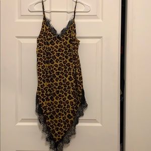 Satin leopard slip dress